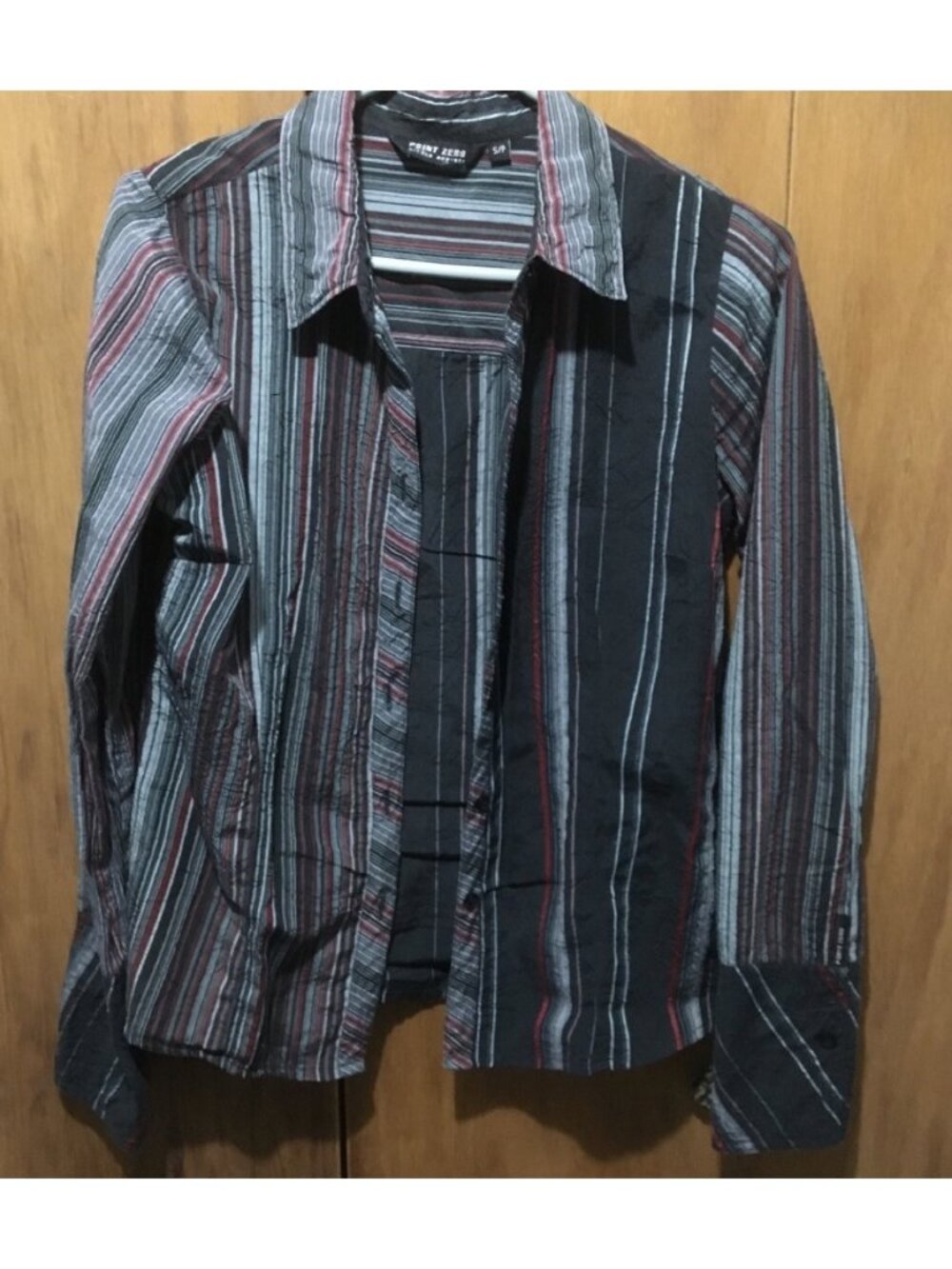 Striped Button-Down Shirt in Black, Gray & Red